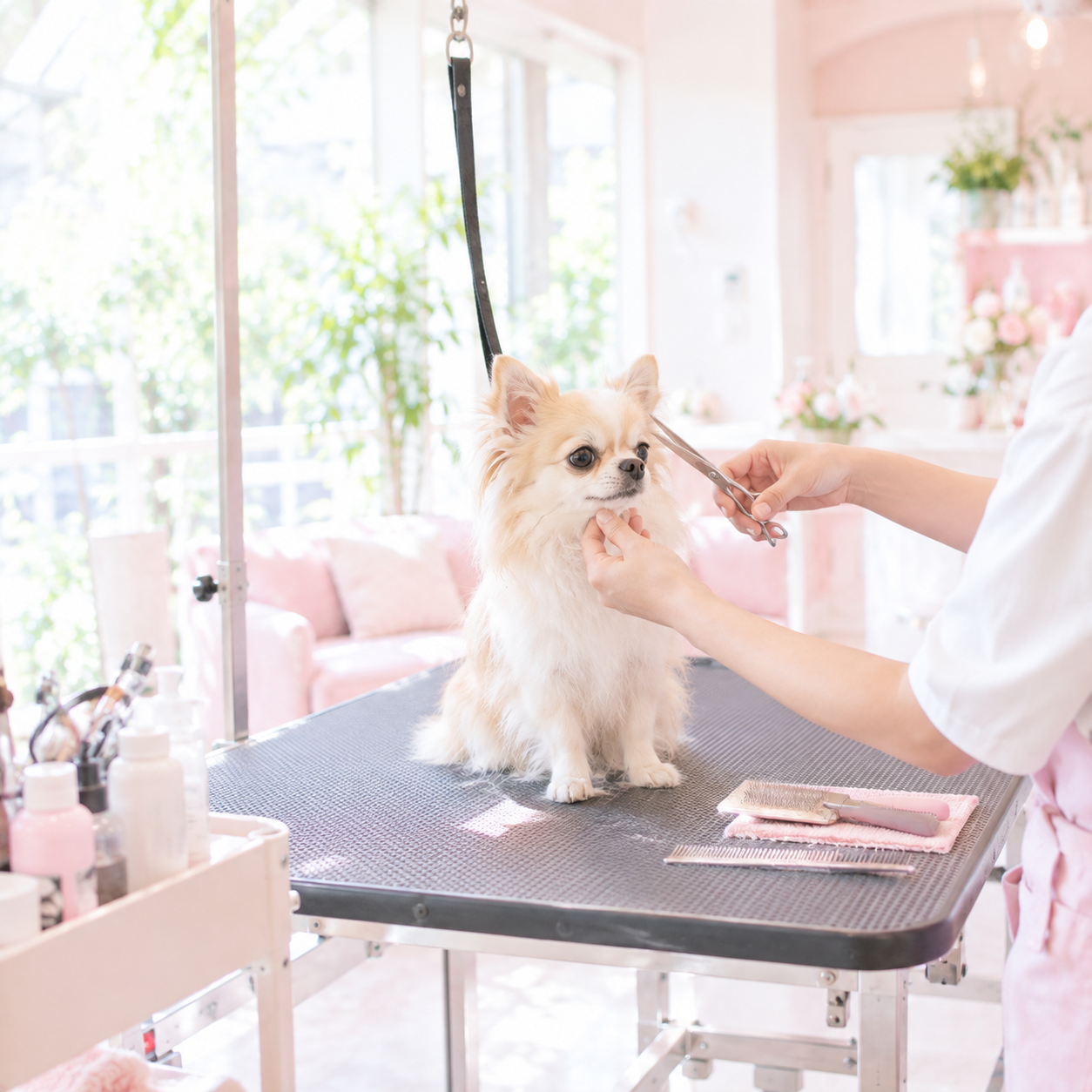 小型犬のシャンプーカットの様子